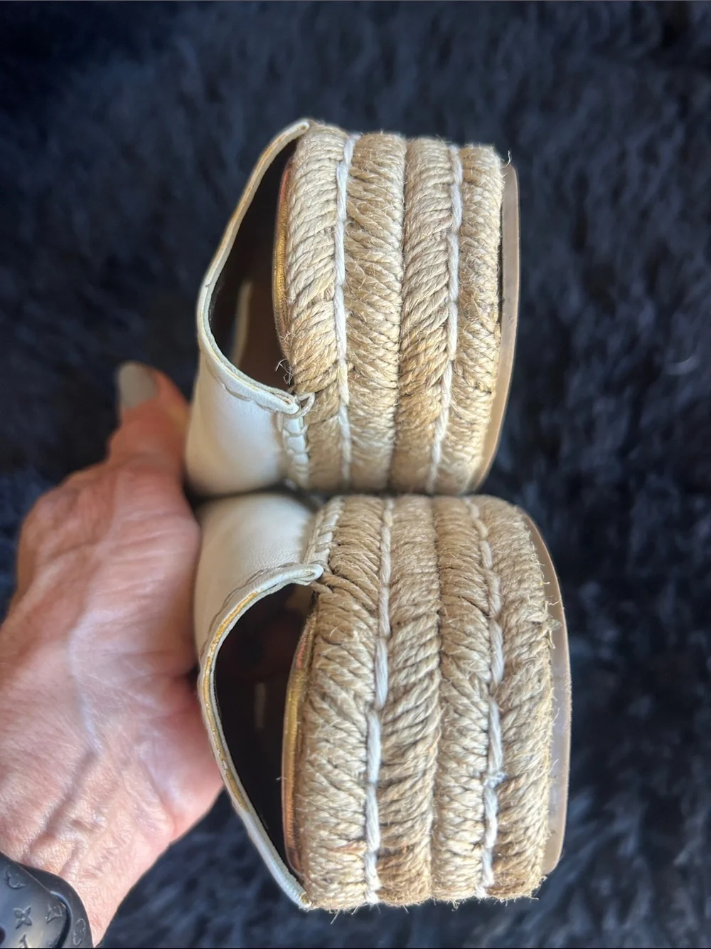 Prada white leather peep-toe platform espadrilles retail $710-$850